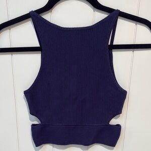 Women's Ribbed purple and blue Tank Top stretchy cropped and side cut outs S